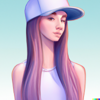Long-haired girl in baseball cap. Digital art.