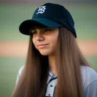 Long-haired girl with straight hair and blunt bangs is wearing baseball cap. Dreamlikeart