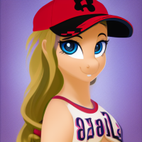 Long-haired pony girl in baseball cap. Digital art