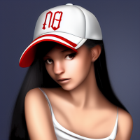 Long-haired girl in baseball cap. Digital art.