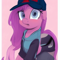 Pony girl in baseball cap